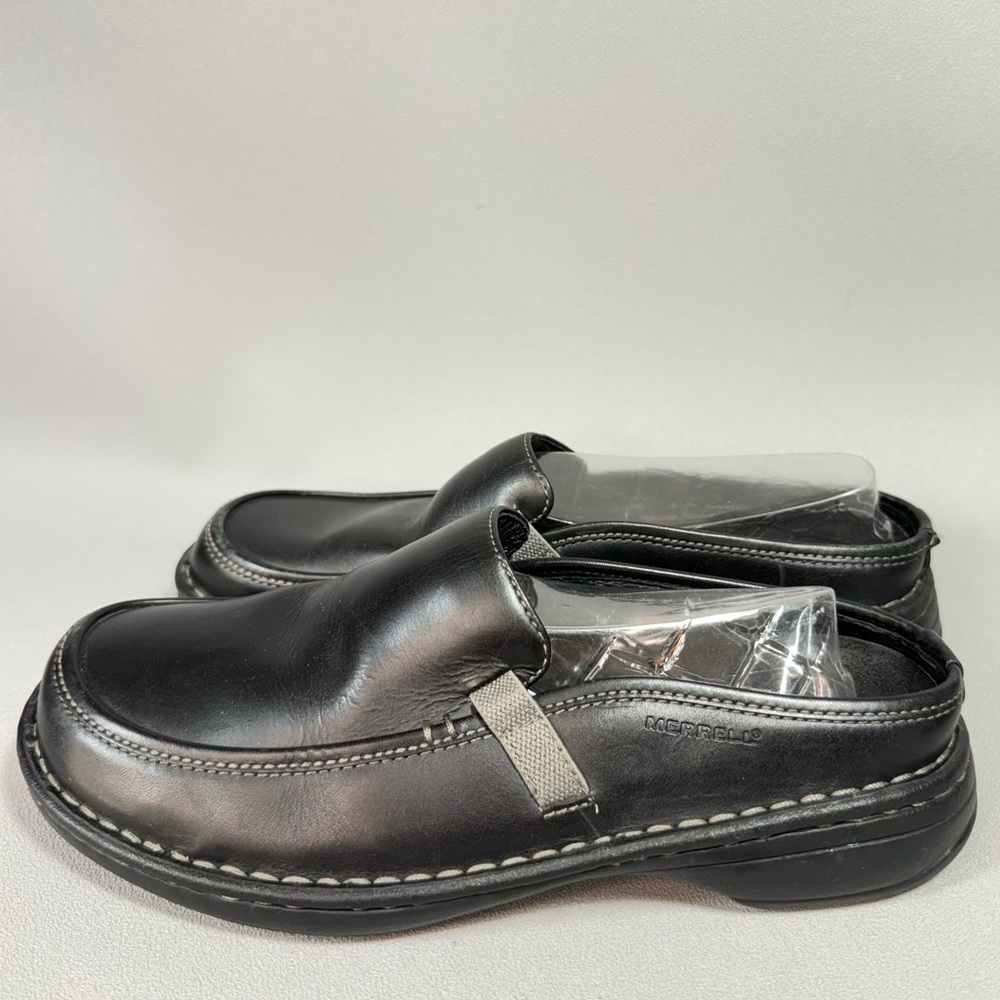 Merrell Tetra Slides Black Leather Slip-On Mules